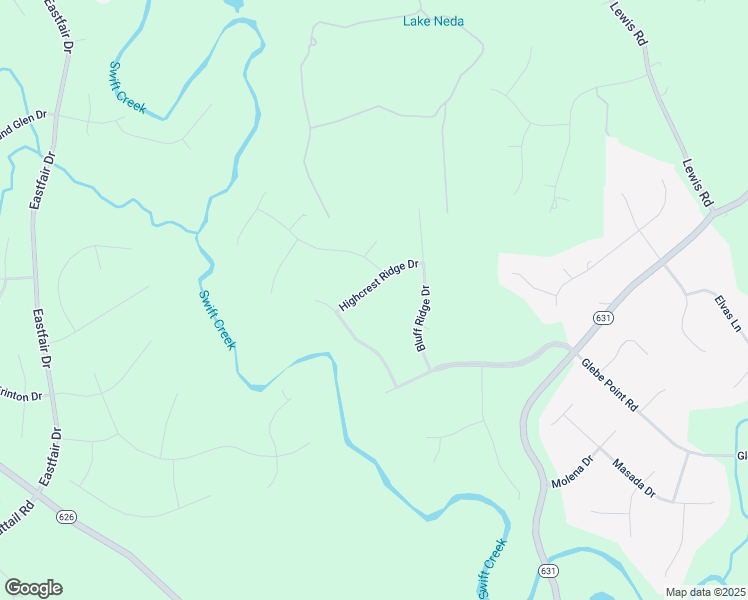 map of restaurants, bars, coffee shops, grocery stores, and more near 7107 Highcrest Ridge Drive in Chesterfield