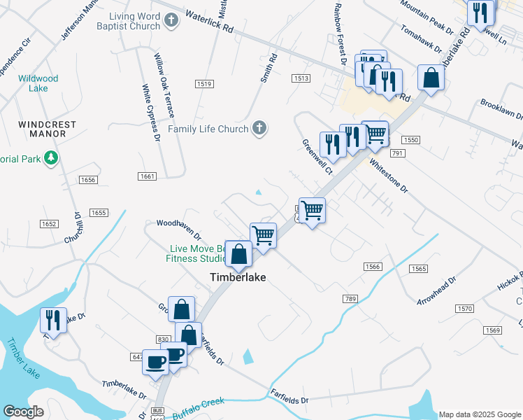 map of restaurants, bars, coffee shops, grocery stores, and more near Carr Rouse Road in Roanoke