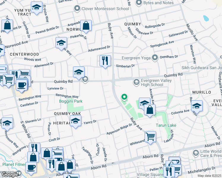 map of restaurants, bars, coffee shops, grocery stores, and more near 3237 Gateland Court in San Jose