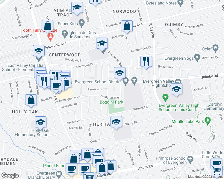 map of restaurants, bars, coffee shops, grocery stores, and more near 3019 Pitner Court in San Jose