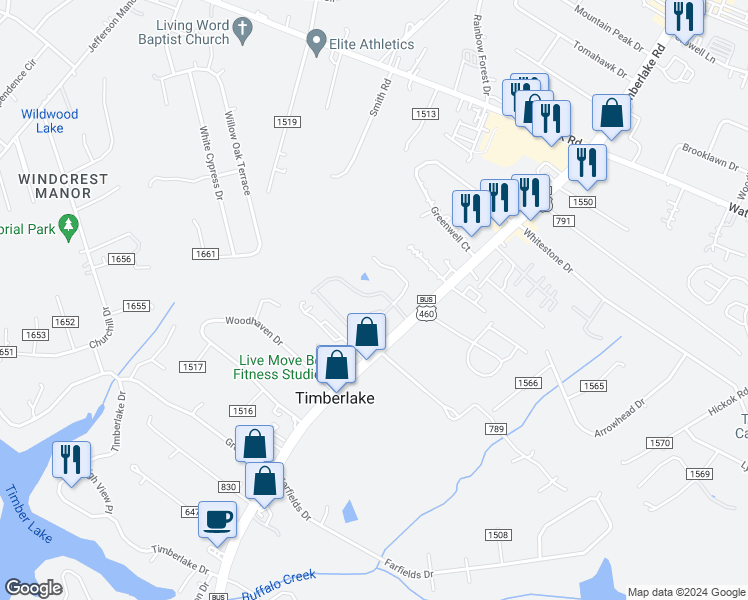 map of restaurants, bars, coffee shops, grocery stores, and more near 173 Rowse Drive in Lynchburg