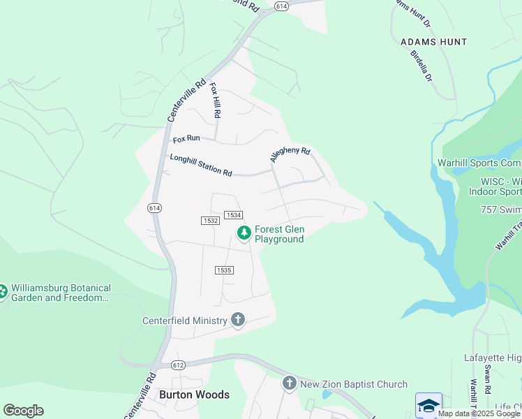 map of restaurants, bars, coffee shops, grocery stores, and more near 3920 Pine Bluff Court in Williamsburg
