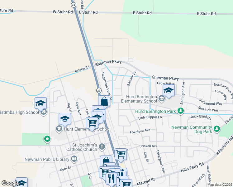map of restaurants, bars, coffee shops, grocery stores, and more near 722 Grand Teton Court in Newman