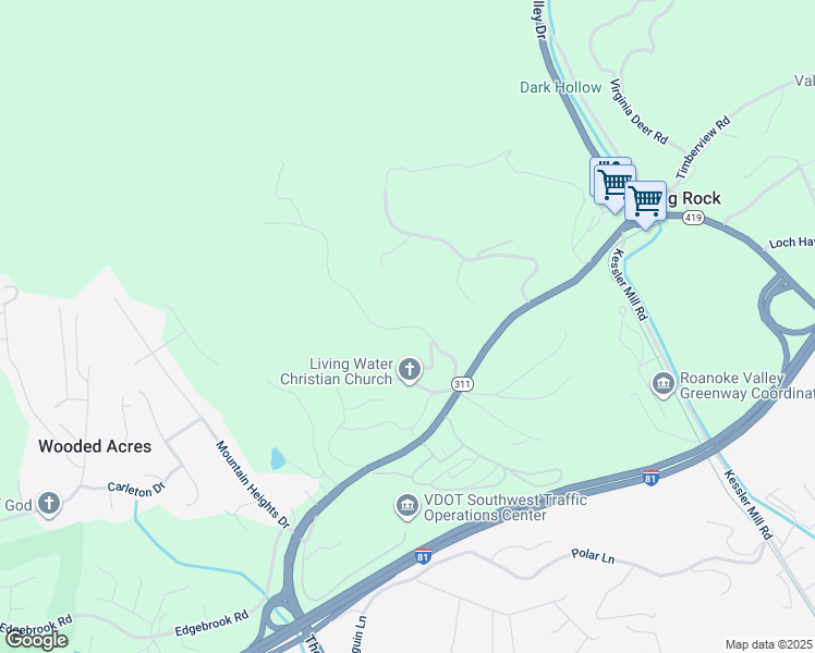 map of restaurants, bars, coffee shops, grocery stores, and more near Laurel Mountain Road in Salem