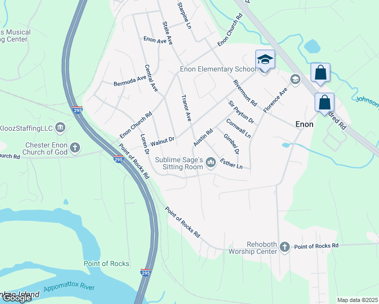 map of restaurants, bars, coffee shops, grocery stores, and more near 1424 Austin Road in Chester