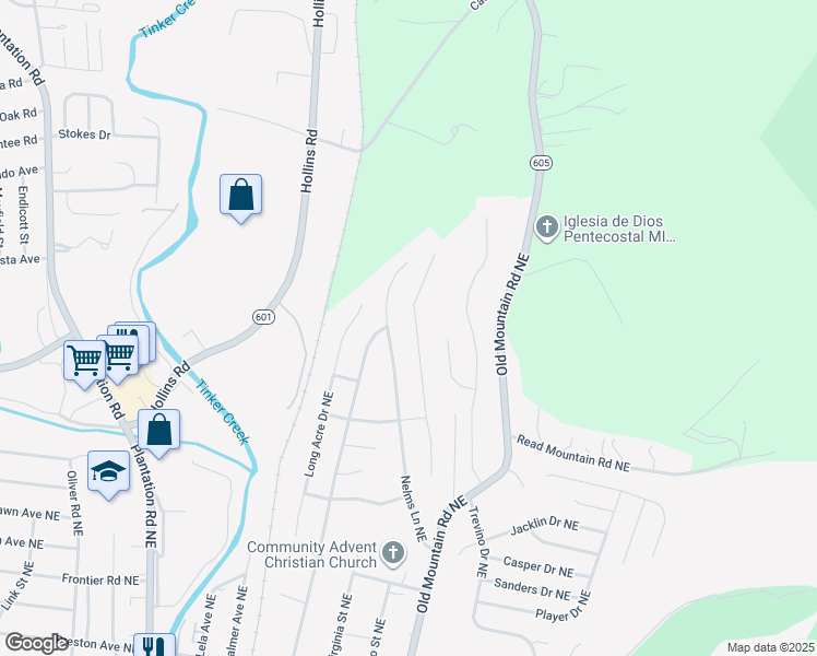 map of restaurants, bars, coffee shops, grocery stores, and more near 4810 Golfview Drive Northeast in Roanoke