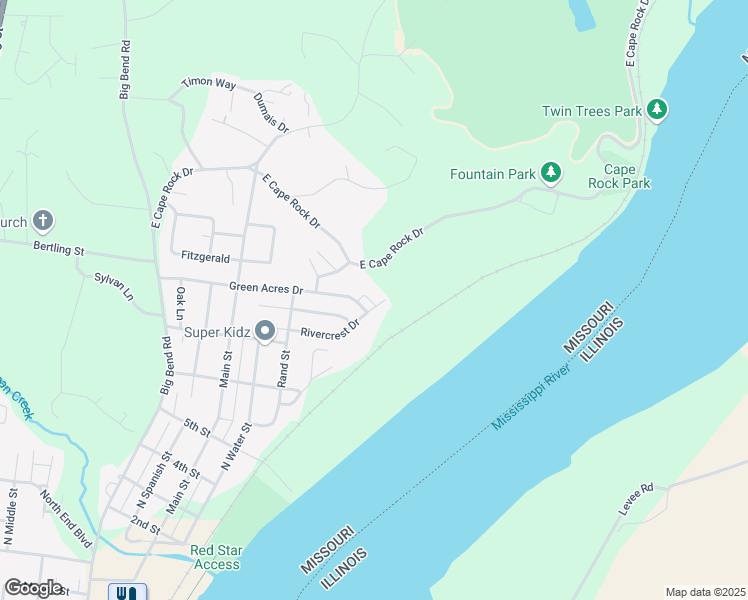 map of restaurants, bars, coffee shops, grocery stores, and more near 6 Rivercrest Drive in Cape Girardeau