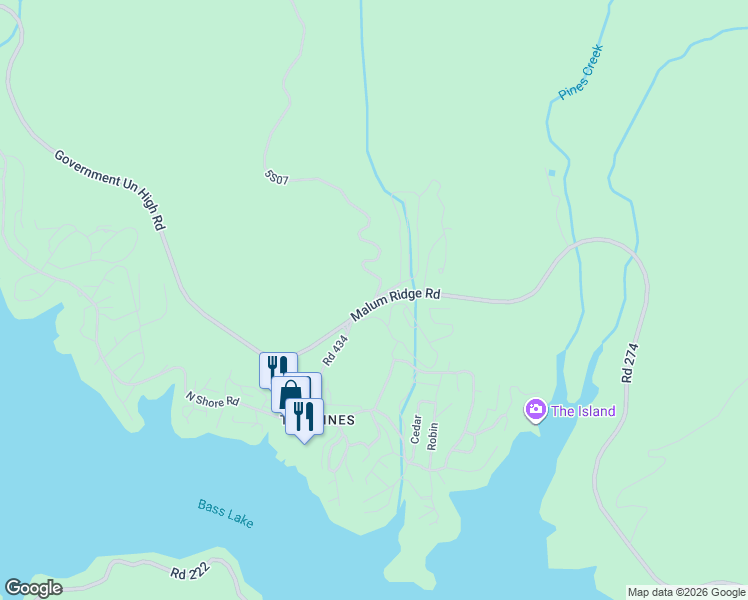 map of restaurants, bars, coffee shops, grocery stores, and more near 67922 Beasore Road in Bass Lake