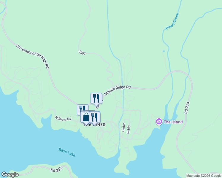 map of restaurants, bars, coffee shops, grocery stores, and more near 39692 Beasore Road in Bass Lake
