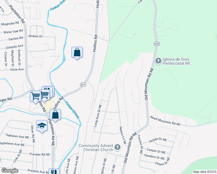 map of restaurants, bars, coffee shops, grocery stores, and more near 4792 Pennsylvania Avenue Northeast in Roanoke