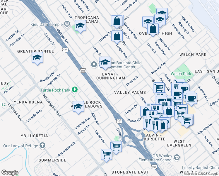 map of restaurants, bars, coffee shops, grocery stores, and more near 2170 Terilyn Avenue in San Jose