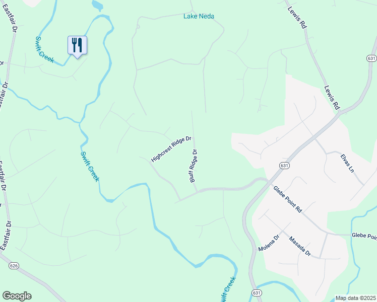 map of restaurants, bars, coffee shops, grocery stores, and more near 13906 Bluff Ridge Drive in Chesterfield