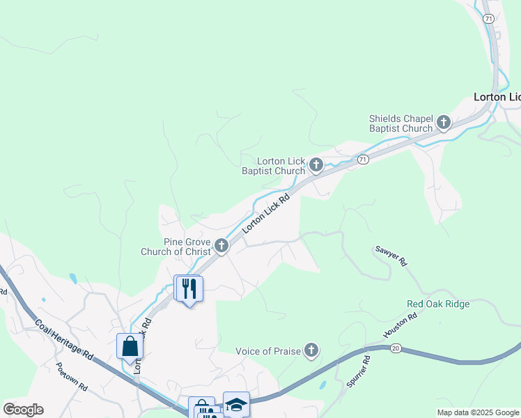 map of restaurants, bars, coffee shops, grocery stores, and more near 863 Lorton Lick Road in Bluefield