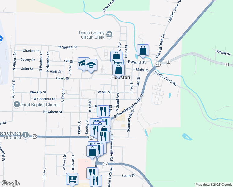 map of restaurants, bars, coffee shops, grocery stores, and more near 318 South Grand Avenue in Houston