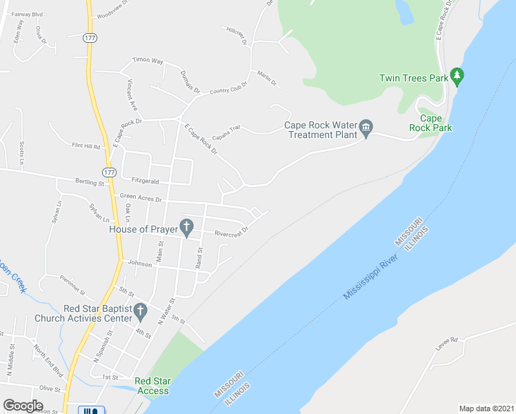 map of restaurants, bars, coffee shops, grocery stores, and more near 6 Rivercrest Drive in Cape Girardeau