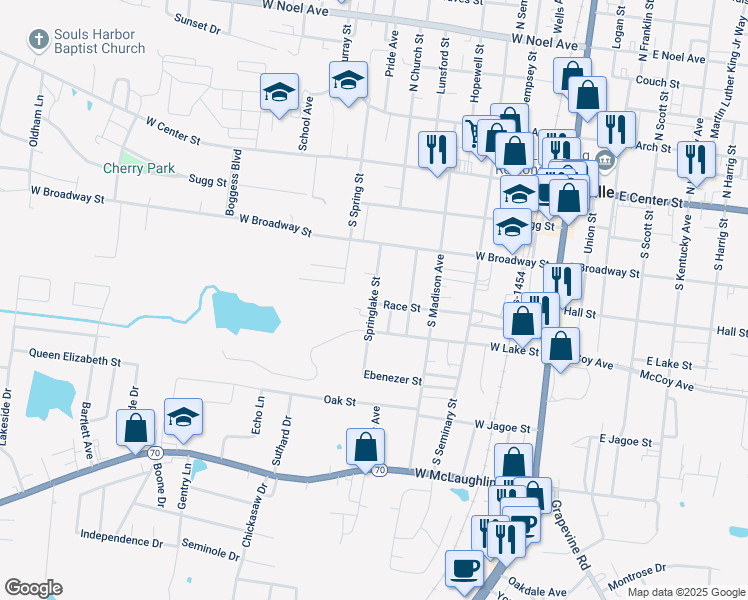 map of restaurants, bars, coffee shops, grocery stores, and more near 320 Springlake Street in Madisonville
