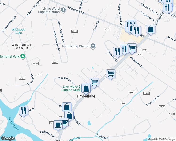 map of restaurants, bars, coffee shops, grocery stores, and more near Warner Rose Place in Lynchburg