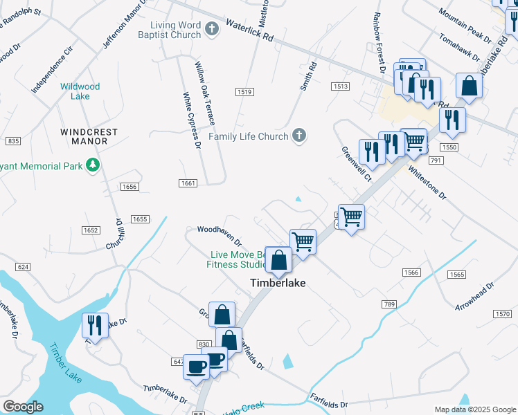 map of restaurants, bars, coffee shops, grocery stores, and more near 10 Rowse Drive in Lynchburg