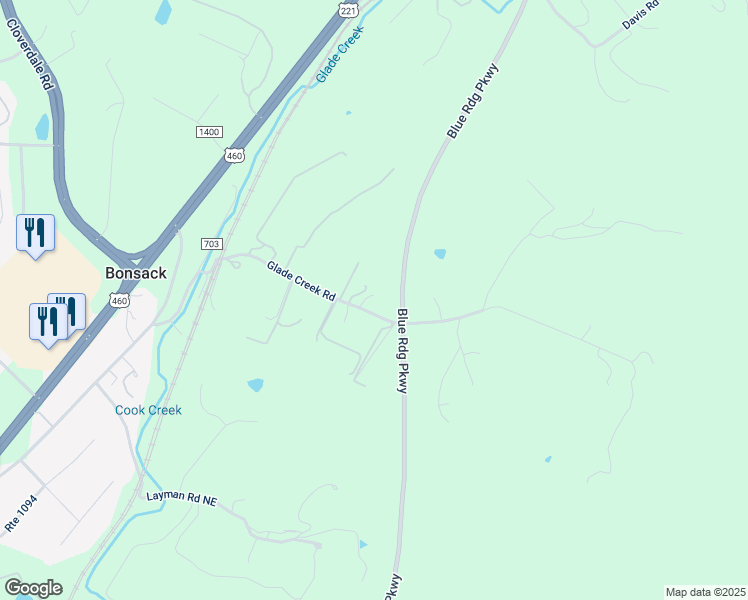 map of restaurants, bars, coffee shops, grocery stores, and more near 4964 Glade Creek Road in Roanoke