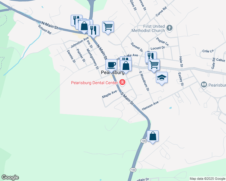 map of restaurants, bars, coffee shops, grocery stores, and more near 405 Maple Ave in Pearisburg