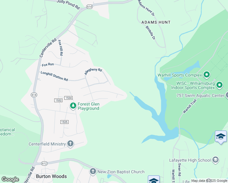 map of restaurants, bars, coffee shops, grocery stores, and more near 4043 Mill Dam Court in Williamsburg