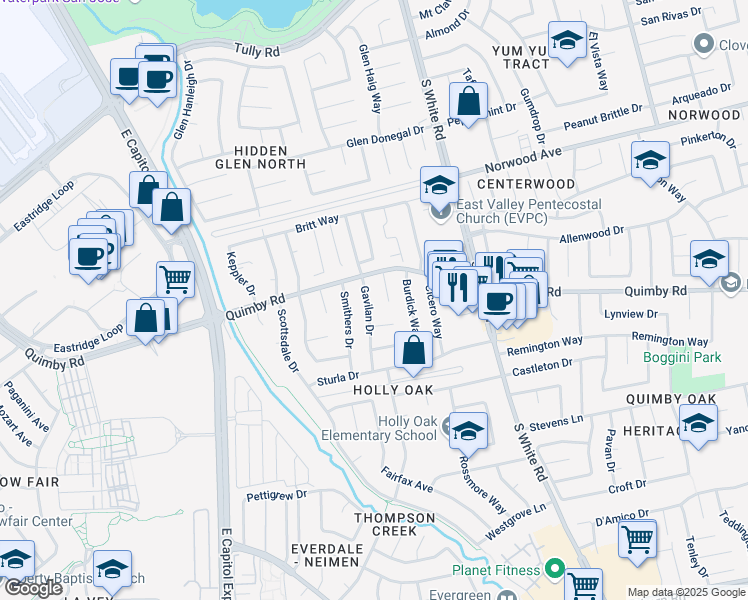 map of restaurants, bars, coffee shops, grocery stores, and more near 2792 Gavilan Drive in San Jose