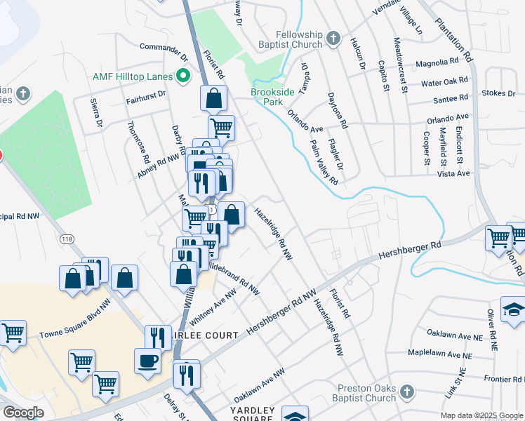 map of restaurants, bars, coffee shops, grocery stores, and more near 5149 Hazelridge Road Northwest in Roanoke