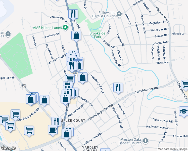 map of restaurants, bars, coffee shops, grocery stores, and more near 5149 Hazelridge Road Northwest in Roanoke