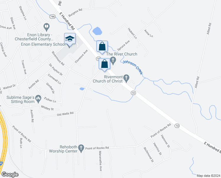 map of restaurants, bars, coffee shops, grocery stores, and more near 2328 Golden Garden Circle in Chester