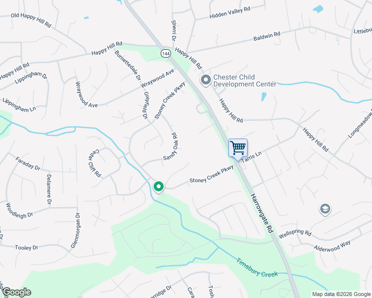 map of restaurants, bars, coffee shops, grocery stores, and more near 4500 Sandy Oak Terrace in Chester