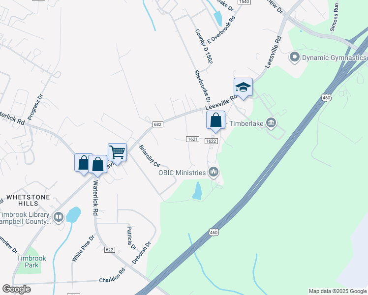 map of restaurants, bars, coffee shops, grocery stores, and more near 159 Deer Creek Drive in Lynchburg