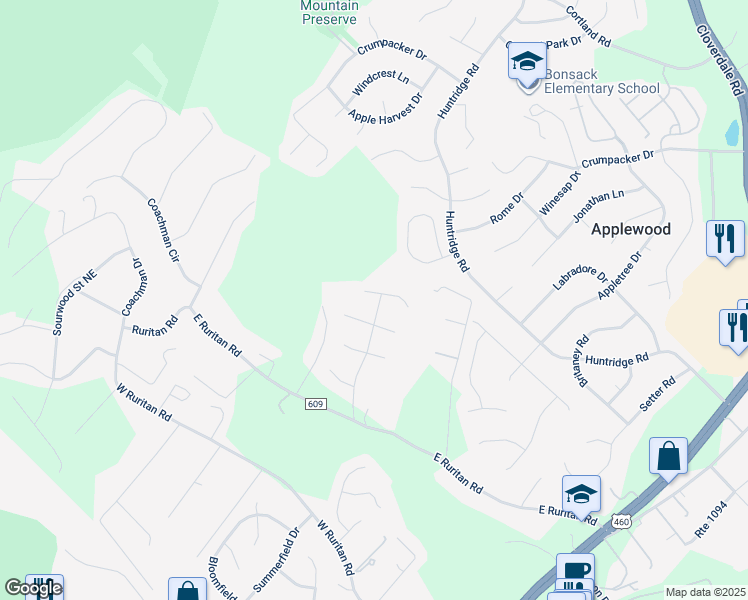 map of restaurants, bars, coffee shops, grocery stores, and more near 3004 Windrush Lane in Roanoke