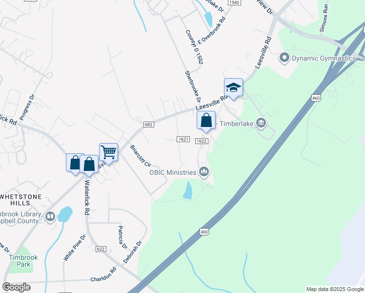 map of restaurants, bars, coffee shops, grocery stores, and more near 158 Deer Creek Drive in Lynchburg