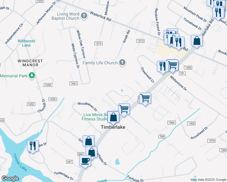 map of restaurants, bars, coffee shops, grocery stores, and more near 173 Rowse Drive in Lynchburg
