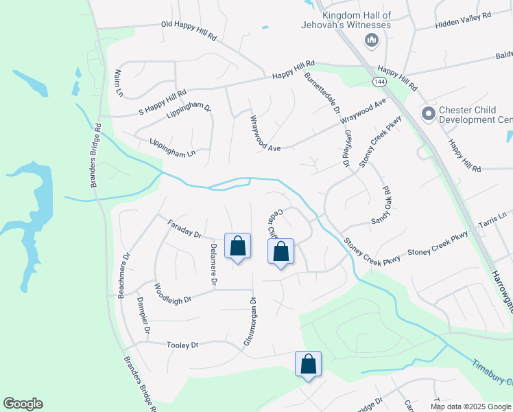 map of restaurants, bars, coffee shops, grocery stores, and more near 14115 Faraday Terrace in Chester