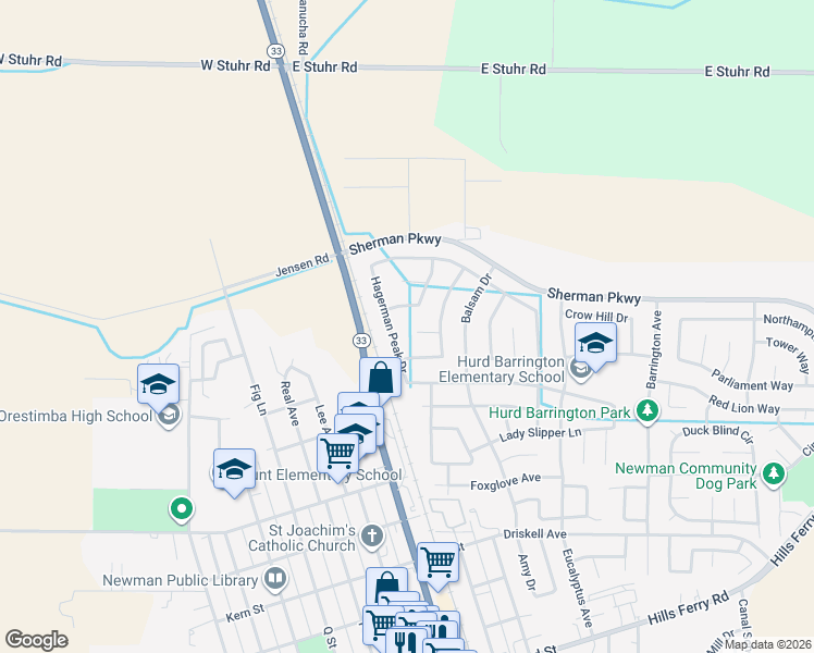 map of restaurants, bars, coffee shops, grocery stores, and more near 770 Hagerman Peak Drive in Newman