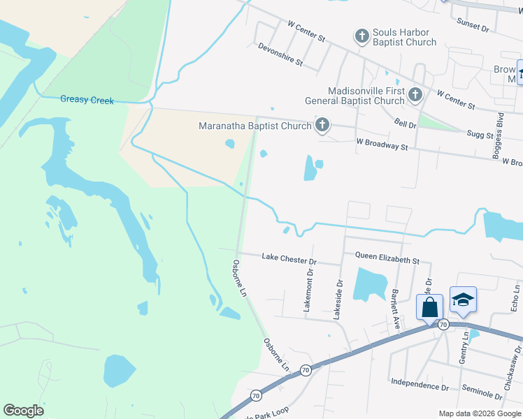 map of restaurants, bars, coffee shops, grocery stores, and more near 500-606 Osborne Lane in Madisonville