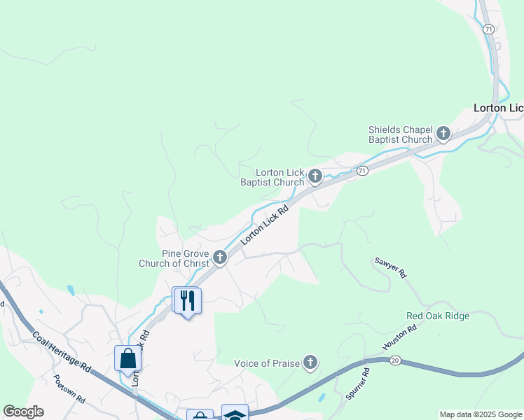 map of restaurants, bars, coffee shops, grocery stores, and more near 863 Lorton Lick Road in Bluefield