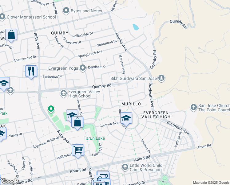 map of restaurants, bars, coffee shops, grocery stores, and more near 3430 Maroun Place in San Jose