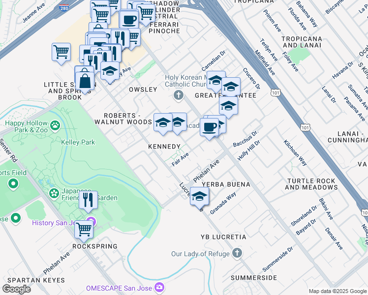 map of restaurants, bars, coffee shops, grocery stores, and more near 1013 Fair Avenue in San Jose