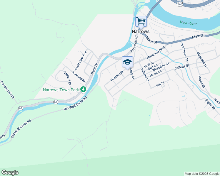 map of restaurants, bars, coffee shops, grocery stores, and more near 205 Wolf Street in Narrows