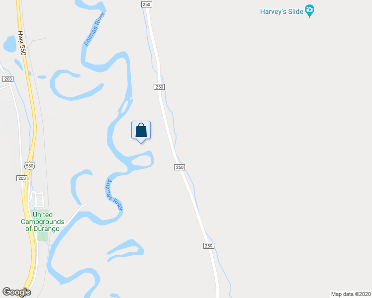 map of restaurants, bars, coffee shops, grocery stores, and more near 2246 County Road 250 in Durango