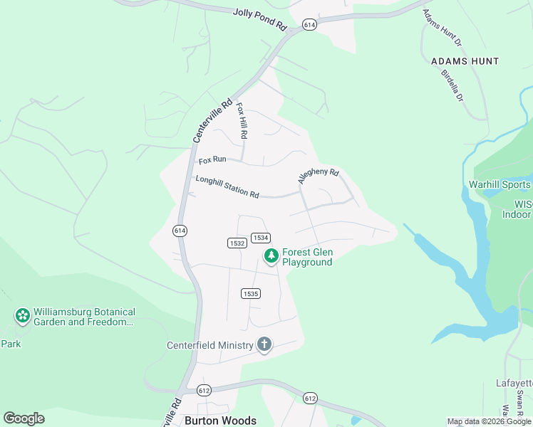 map of restaurants, bars, coffee shops, grocery stores, and more near 107 Walker Drive in Williamsburg