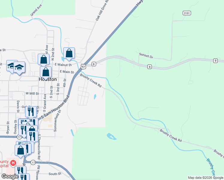 map of restaurants, bars, coffee shops, grocery stores, and more near 16694 Brushy Creek Road in Houston