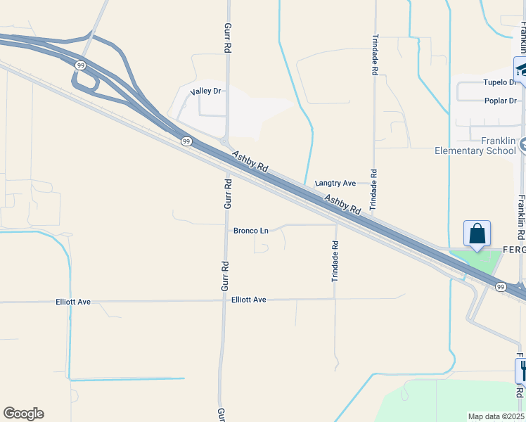 map of restaurants, bars, coffee shops, grocery stores, and more near 0 Gurr Road in Merced