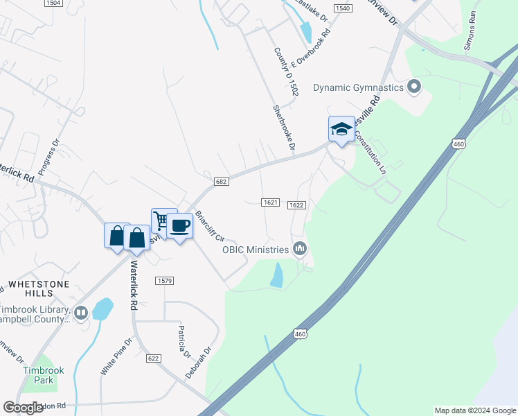 map of restaurants, bars, coffee shops, grocery stores, and more near 139 Deer Creek Drive in Lynchburg