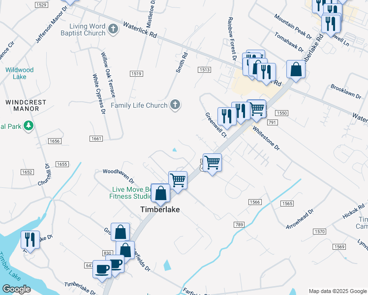 map of restaurants, bars, coffee shops, grocery stores, and more near 128 Mallard Lane in Lynchburg