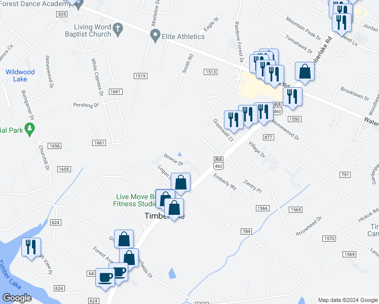 map of restaurants, bars, coffee shops, grocery stores, and more near 128 Mallard Lane in Lynchburg