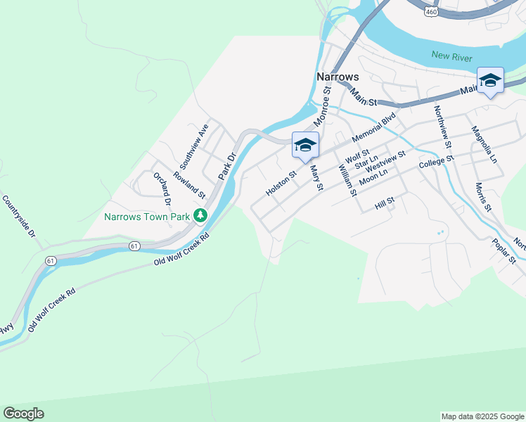 map of restaurants, bars, coffee shops, grocery stores, and more near 205 Wolf Street in Narrows