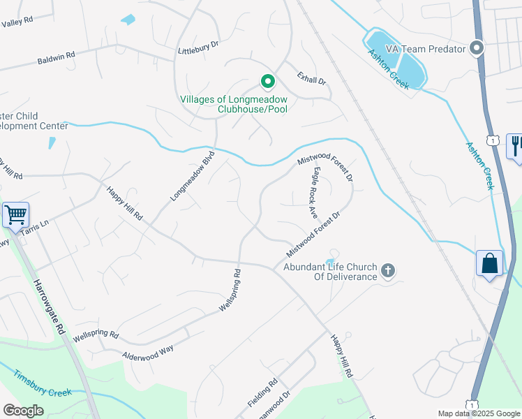 map of restaurants, bars, coffee shops, grocery stores, and more near 2834 Mistwood Forest Drive in Chester